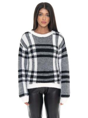 Maglia da donna girocollo a quadri con etichetta logata Leone 1947 Glam Winter