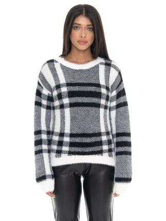 Leone 1947 Glam Winter Damen Karo Rundhalspullover mit Logo-Etikett