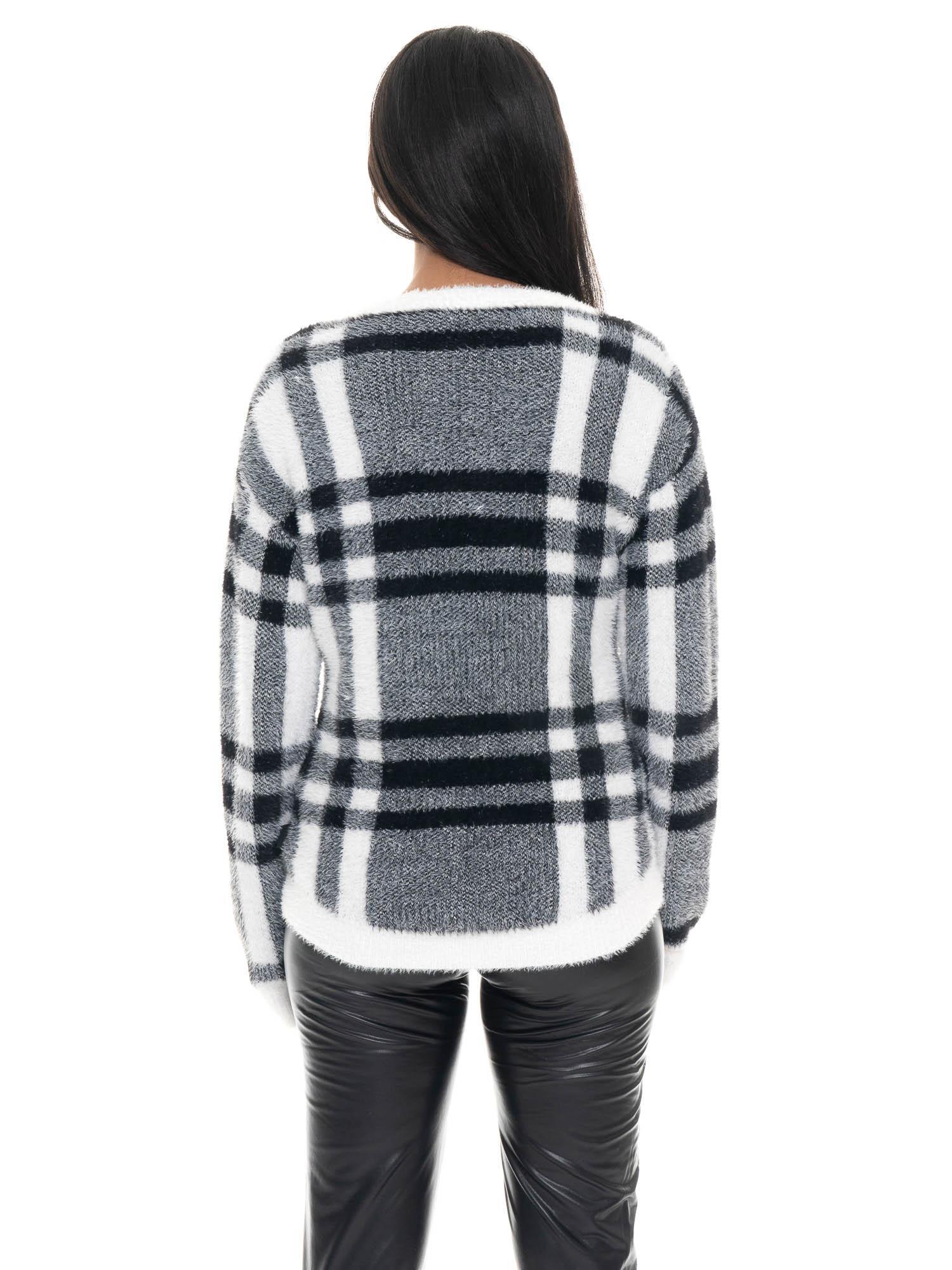 Pull à carreaux Leone 1947 Glam Winter pour femme, col rond, avec étiquette logo 4/5