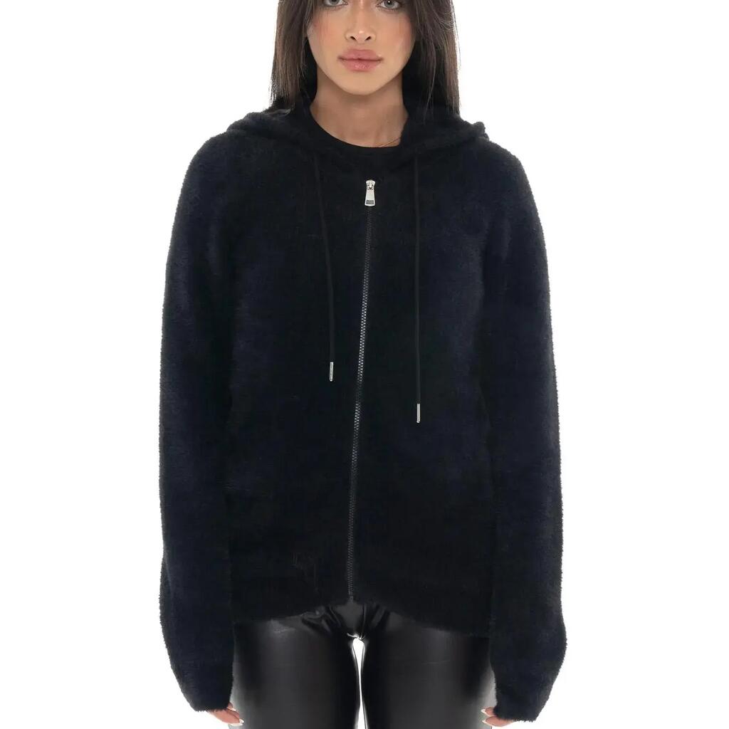 Women's hooded zip-up sweater with Leone 1947 Glam Winter logo label