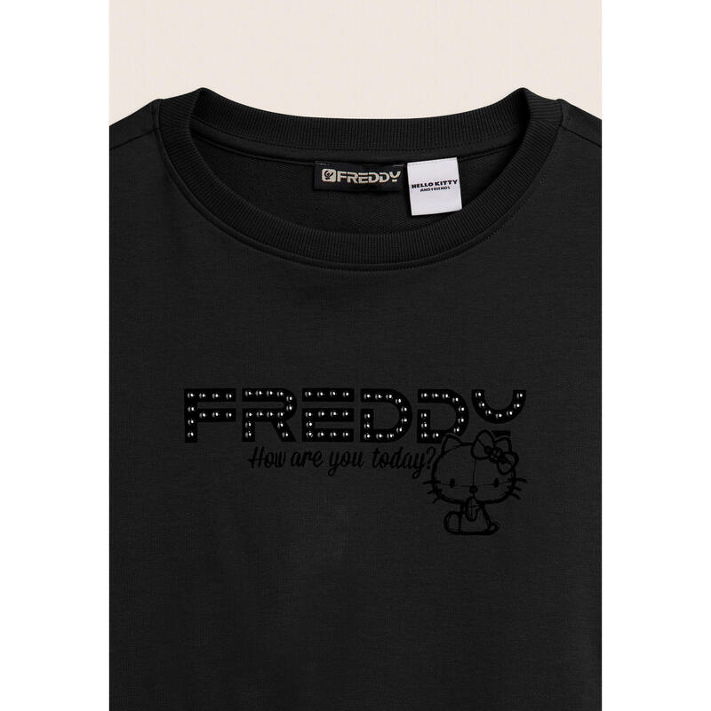 Sweat-shirt court à col rond avec logo Hello Kitty à clous FREDDY ...