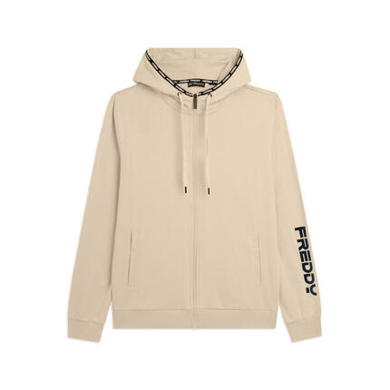 Sweat-shirt à capuche avec fermeture zippée en tissu interlock de coton