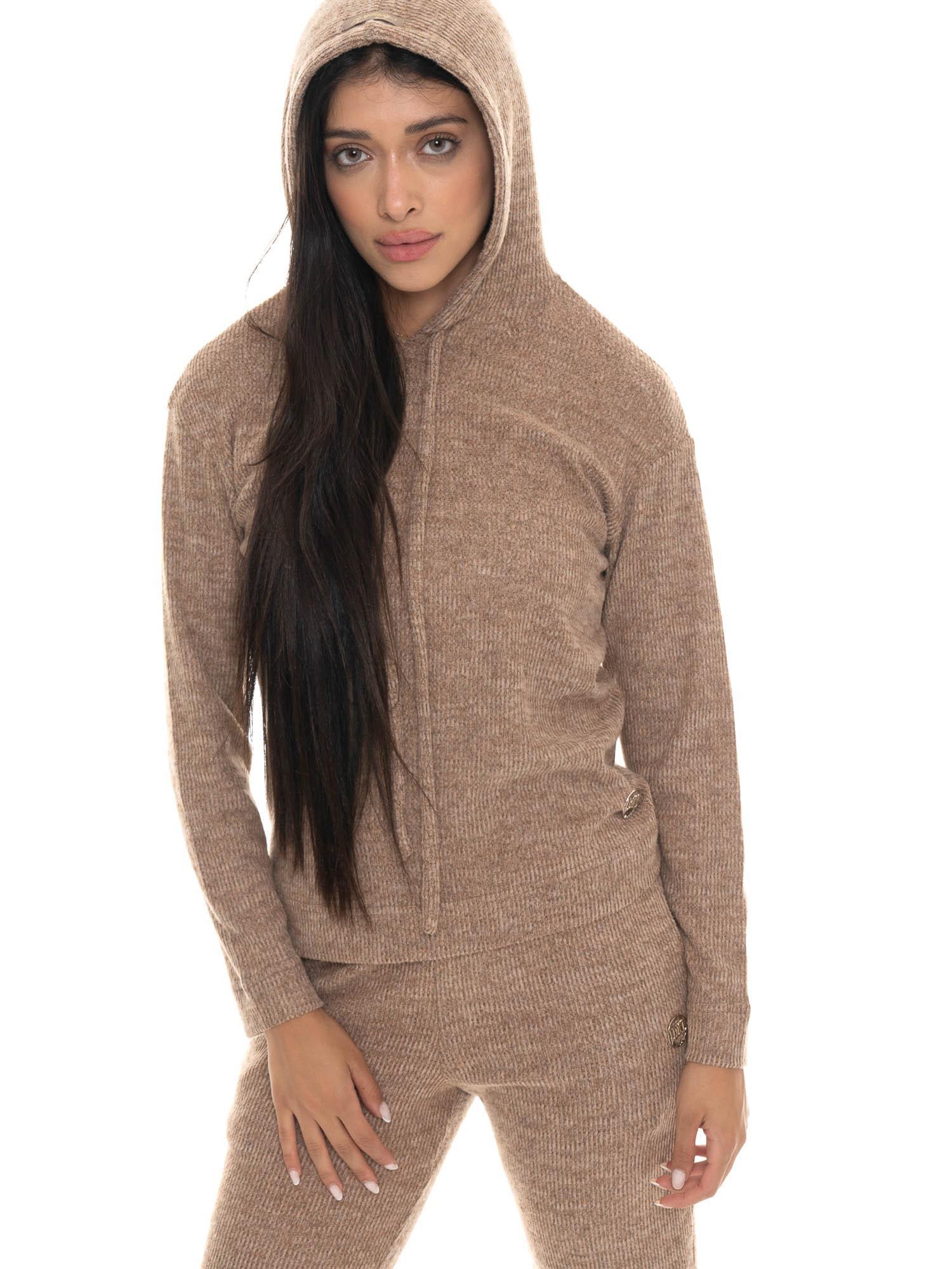 Moletom feminino Leone 1947 Warm Touch com capuz canelado para o inverno. 5/7