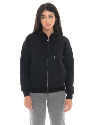 Felpa invernale donna in tessuto treccia con cappuccio e zip Leone 1947 Braid