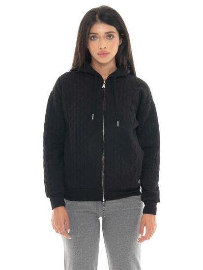 Felpa invernale donna in tessuto treccia con cappuccio e zip Leone 1947 Braid