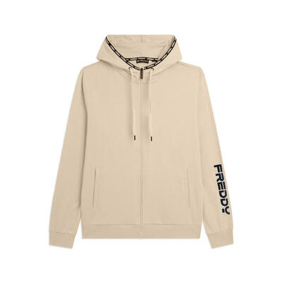 Felpa con cappuccio e zip in cotone interlock