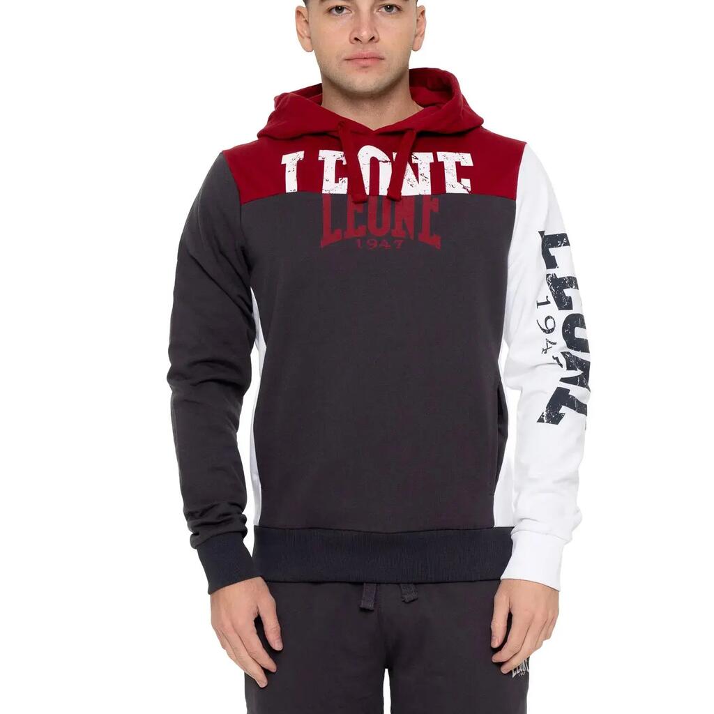 Men's winter pull-on hoodie with large Leone 1947 Color Block logo
