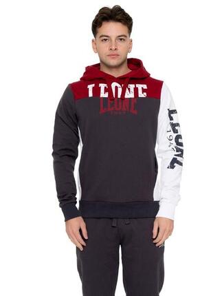 Heren winter hoodie met trekkoord en groot Leone 1947 Color Block logo.