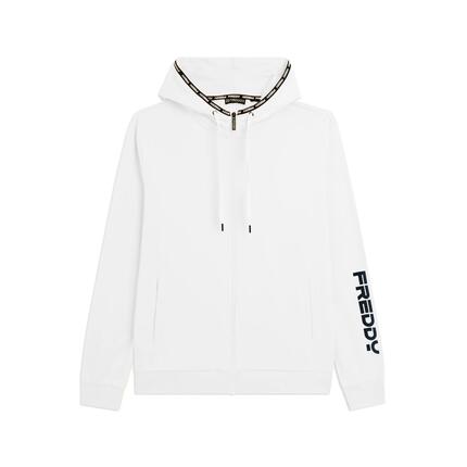 Sweat-shirt à capuche avec fermeture zippée en tissu interlock de coton