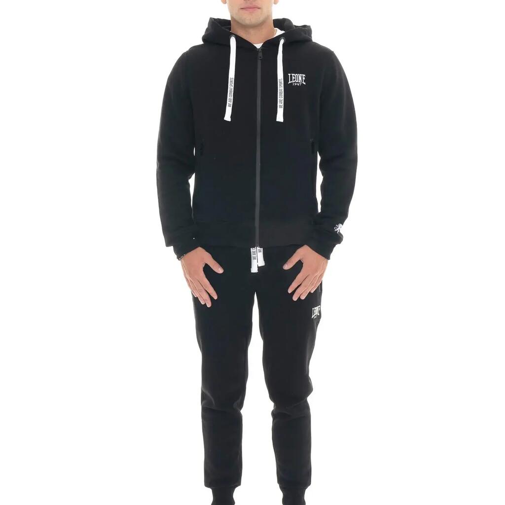 Men's winter hooded sweatshirt with zip and small Leone 1947 Soft Basic logo