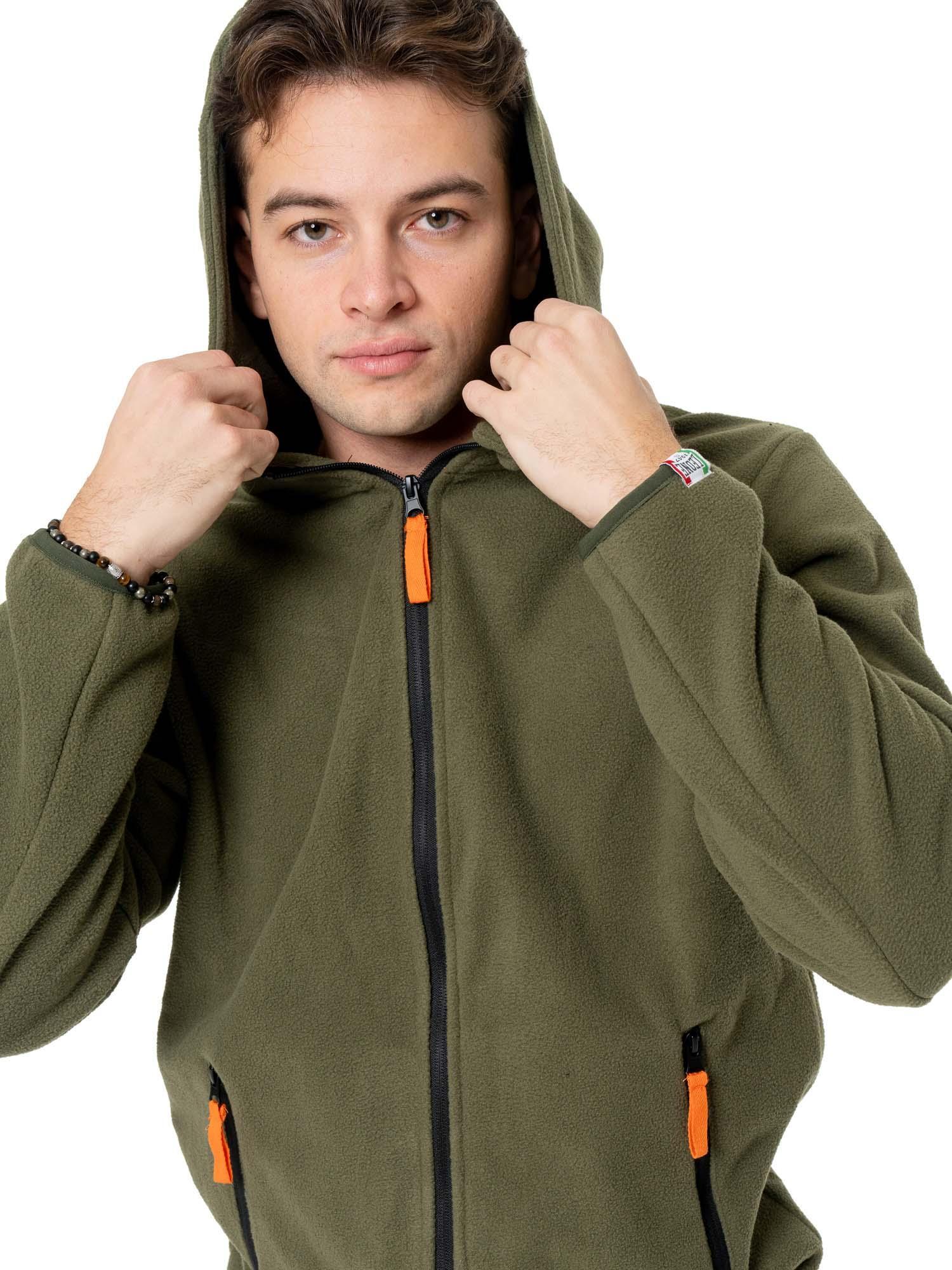 Pile in micropolar con cappuccio e zip con etichetta Leone 1947 5/5