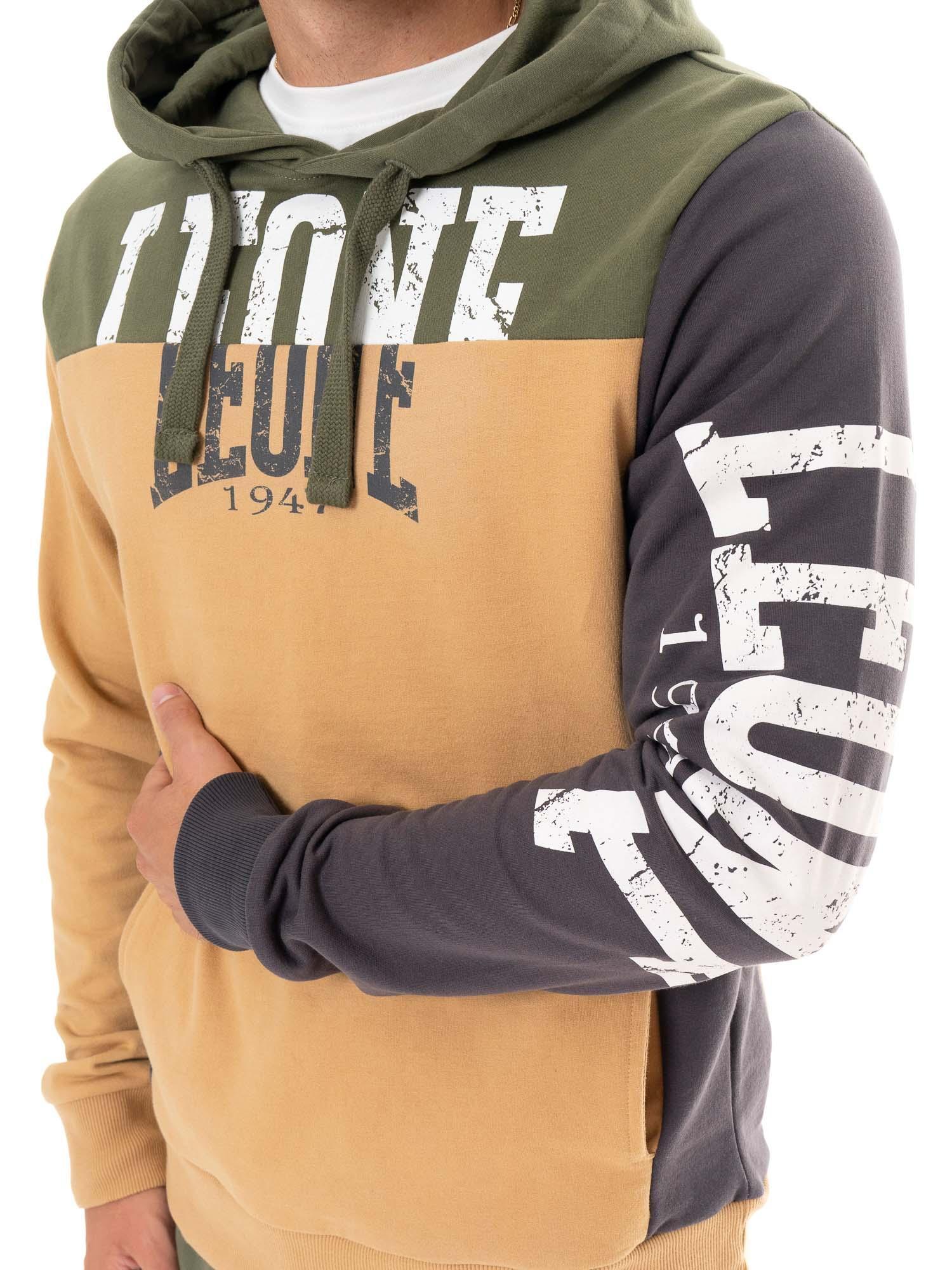 Felpa invernale uomo con cappuccio pull on, logo grande Leone 1947 Color Block 3/5