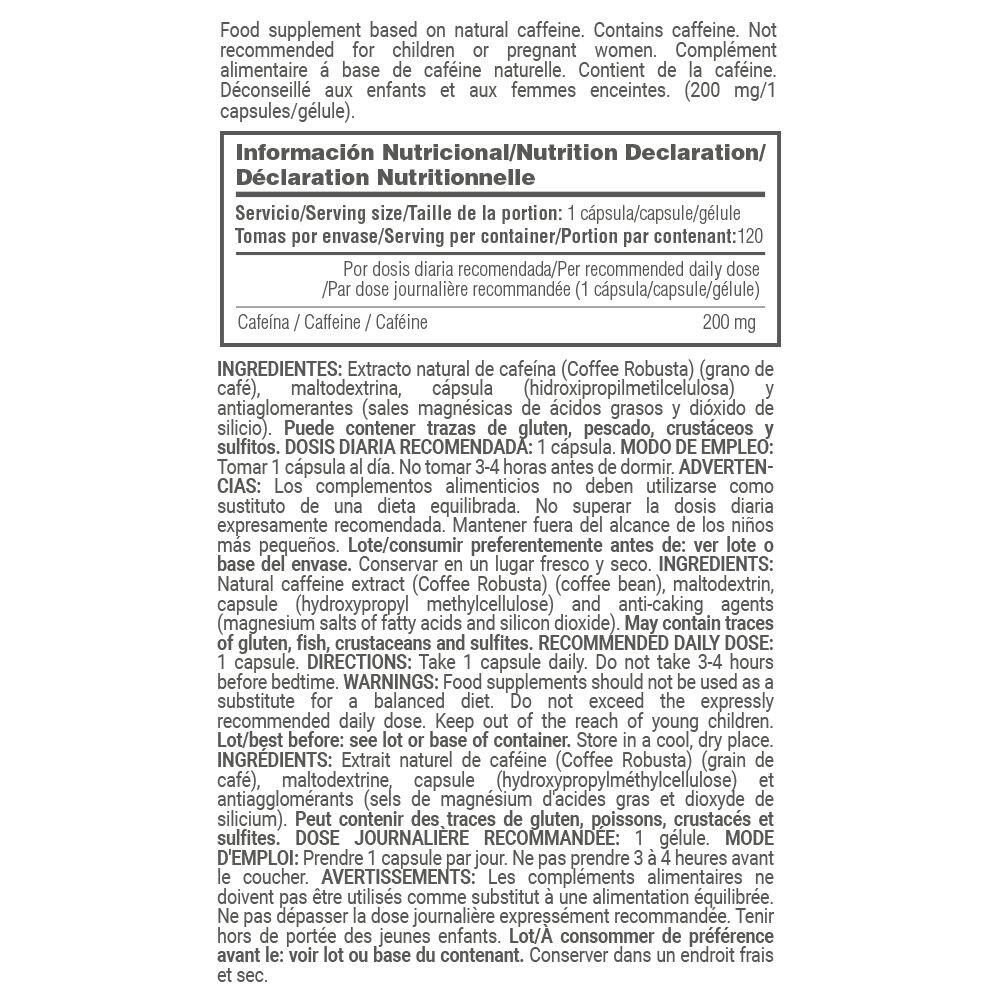 100% natuurlijke cafeïne 200 mg - 120 plantaardige capsules MASmusculo 4/5