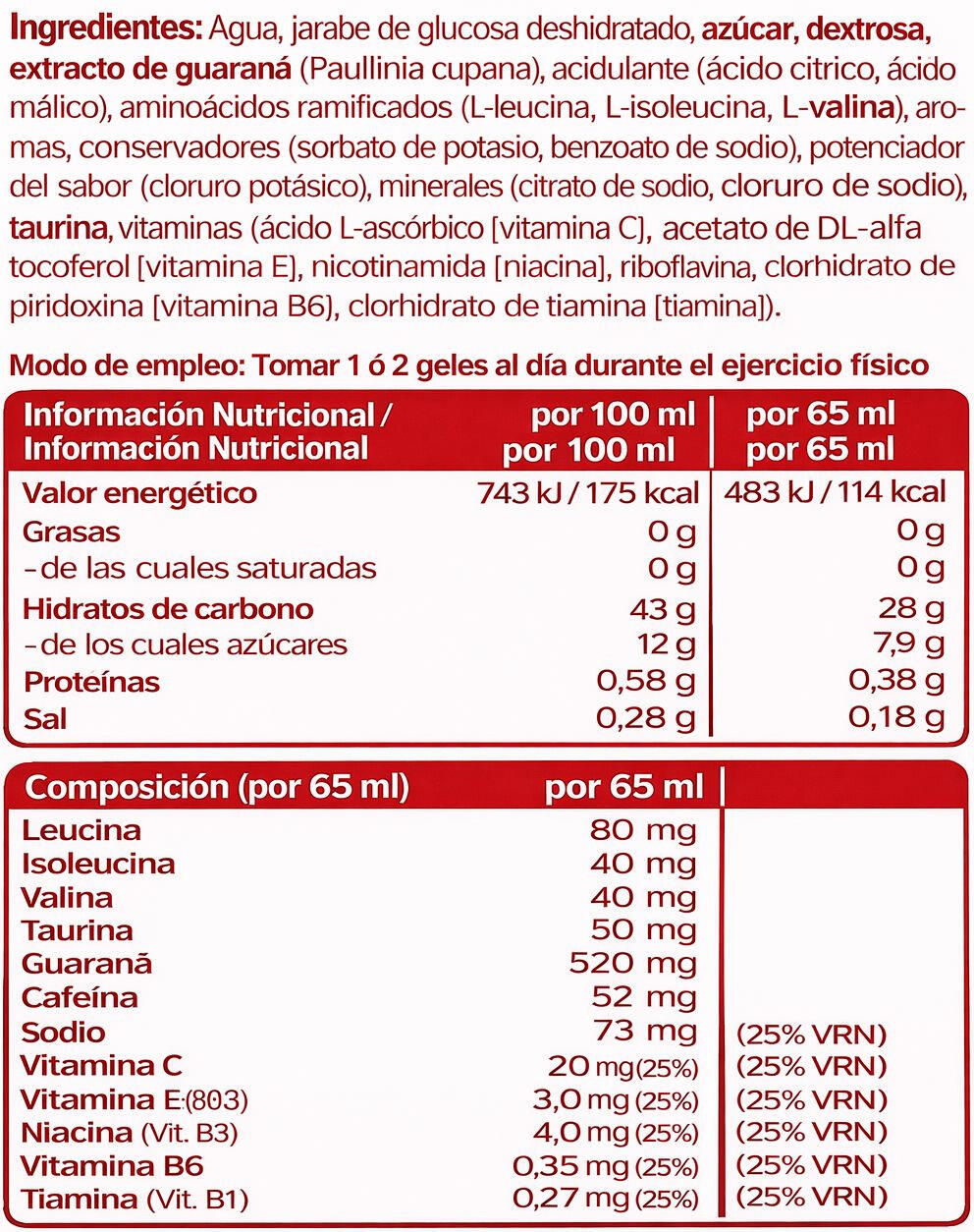 Hgel with caffeine - 65ml Linha da Nutrisport 2/3