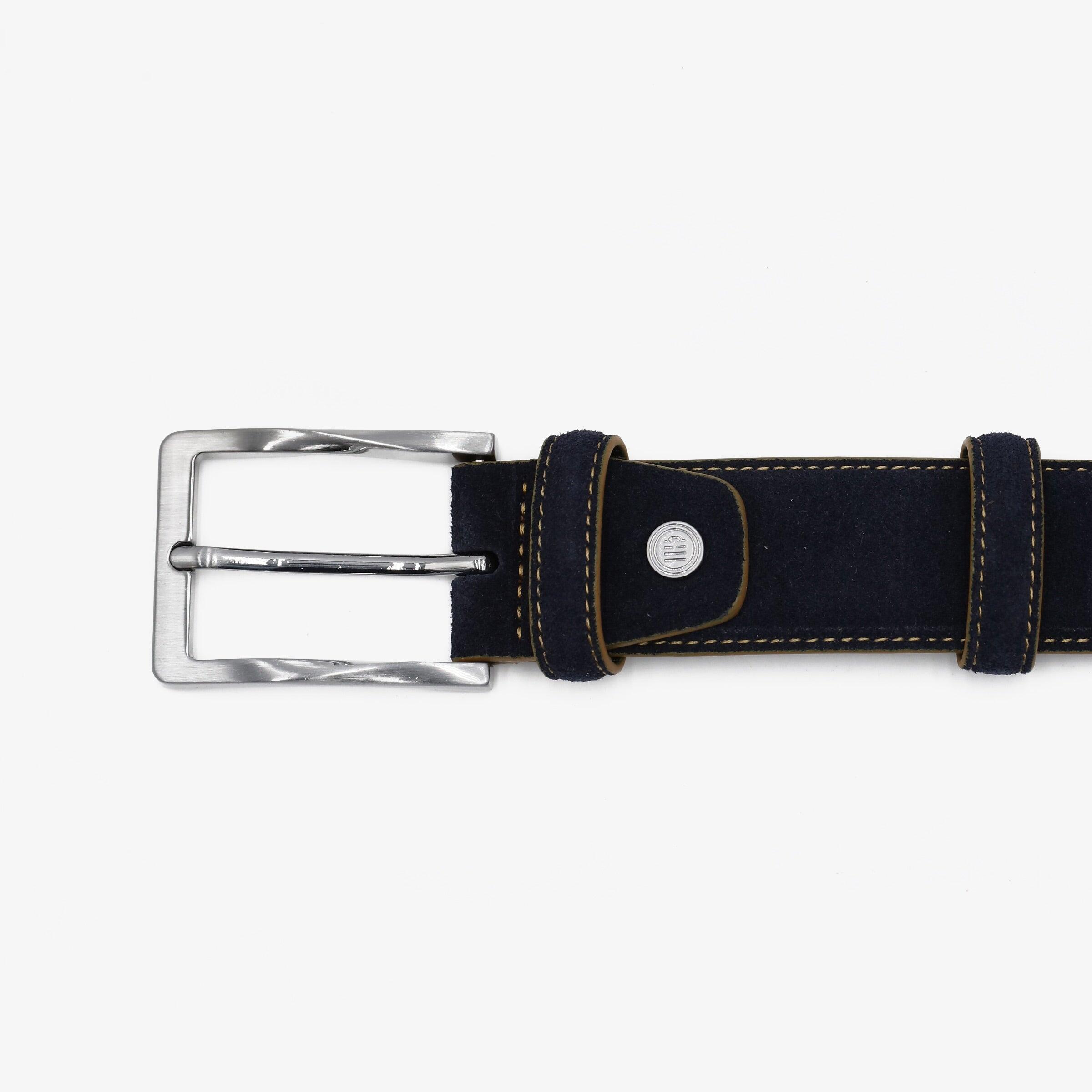 Cintura in pelle nabuk con cuciture a contrasto blu navy 2/3