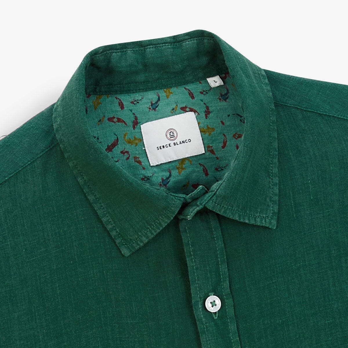 Camicia a maniche corte in lino verde oliva 4/5