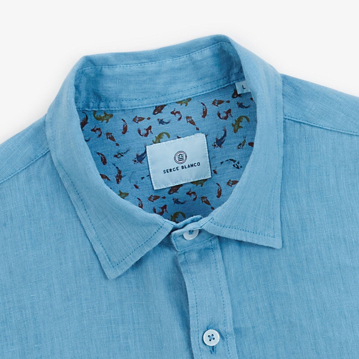 Camicia a maniche corte in lino blu oceano 4/5