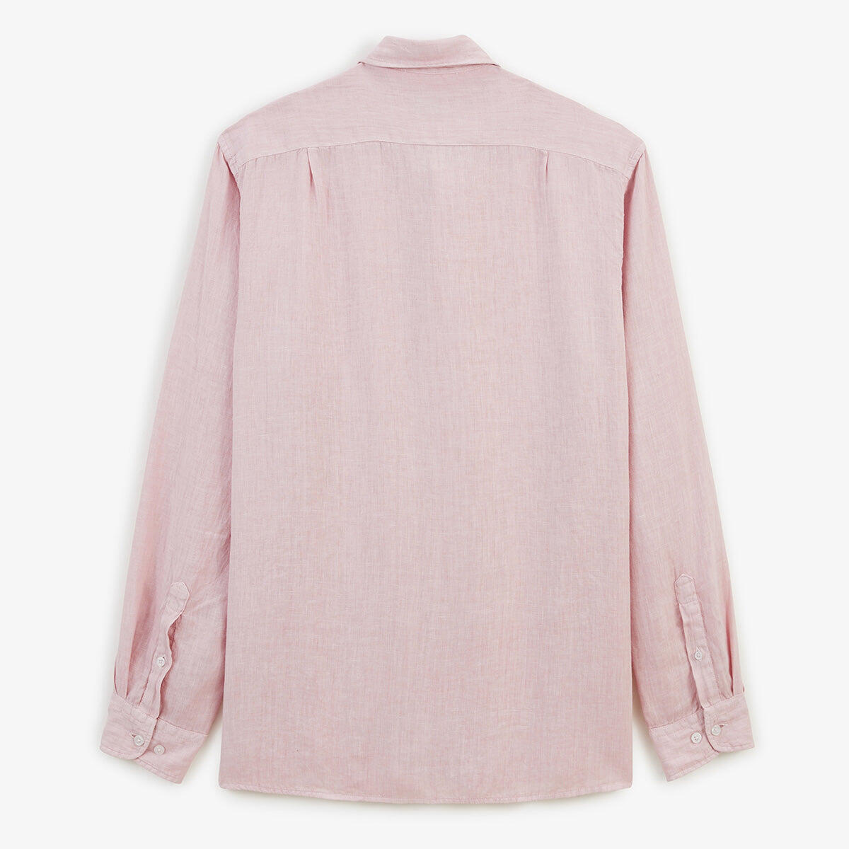 Camicia a maniche lunghe in lino rosa tinta unita 3/5