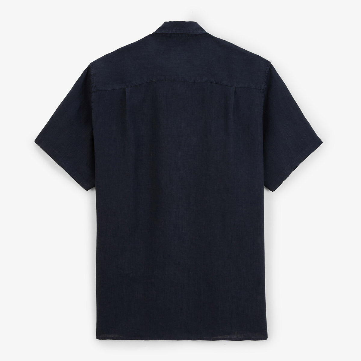 Camicia a maniche corte in lino blu navy tinta unita 3/5