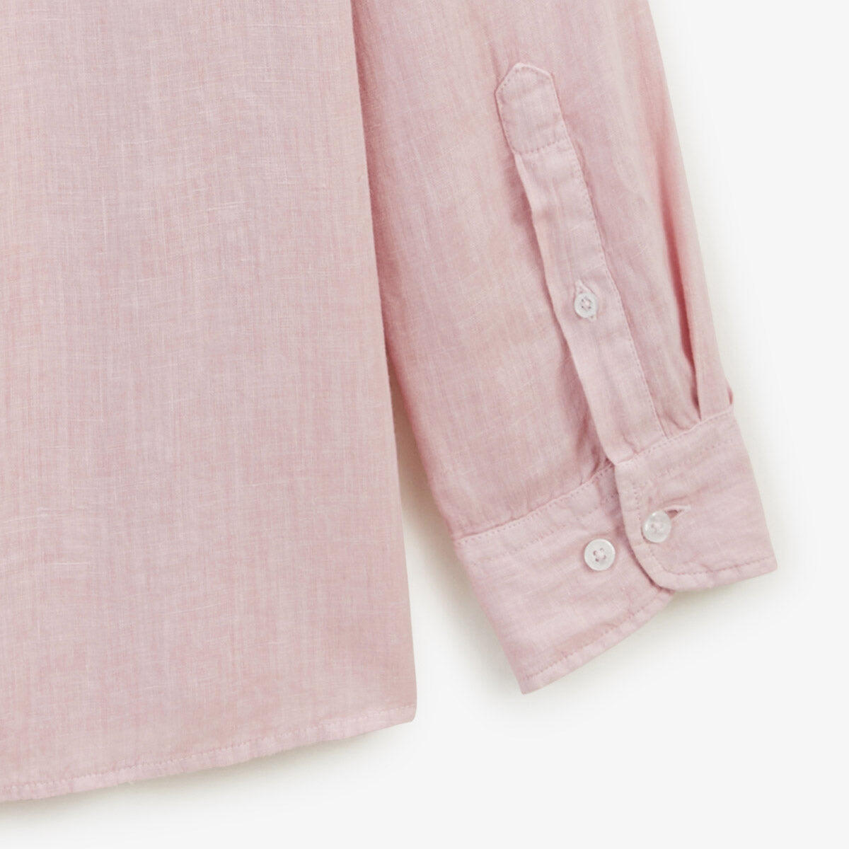 Camicia a maniche lunghe in lino rosa tinta unita 5/5