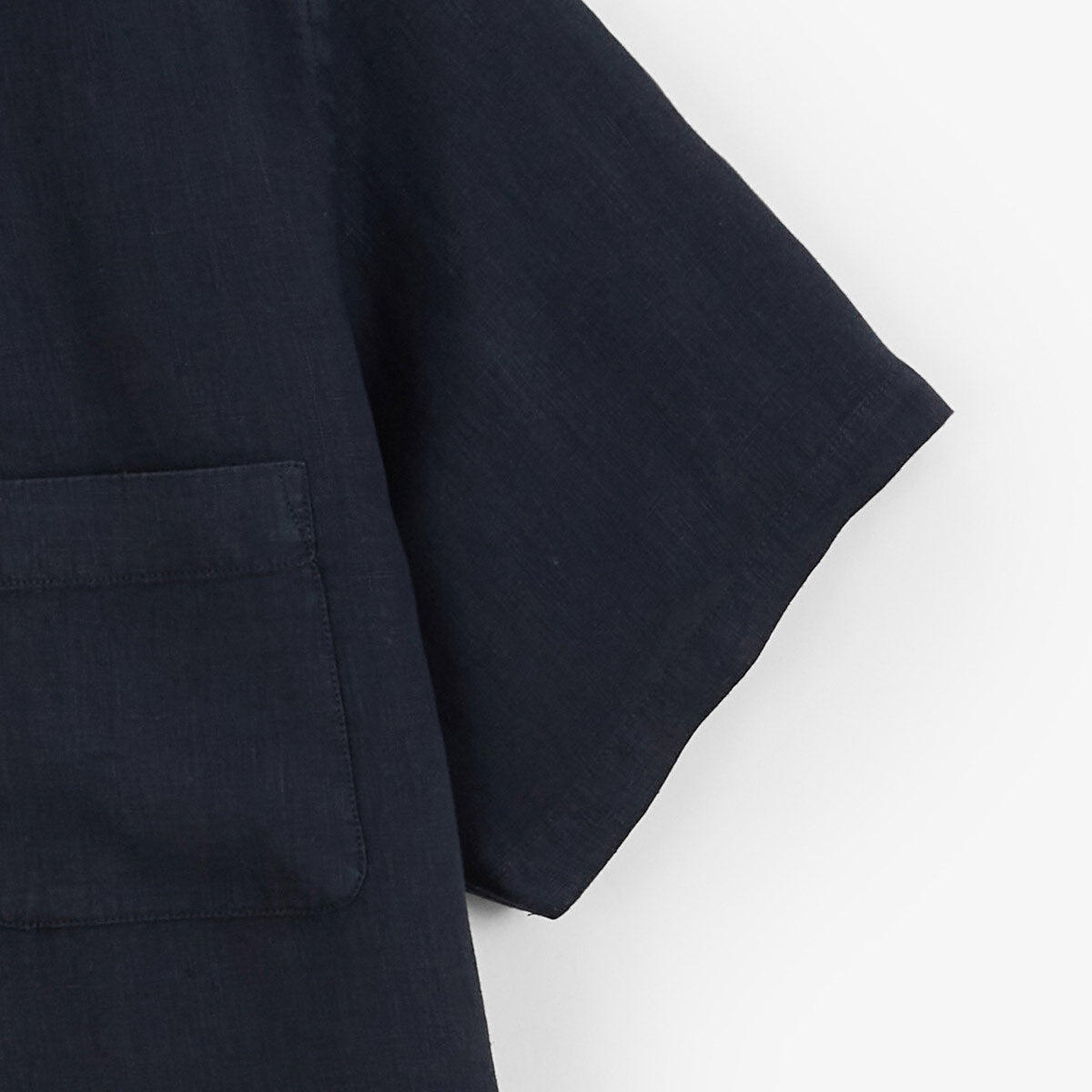 Camicia a maniche corte in lino blu navy tinta unita 5/5