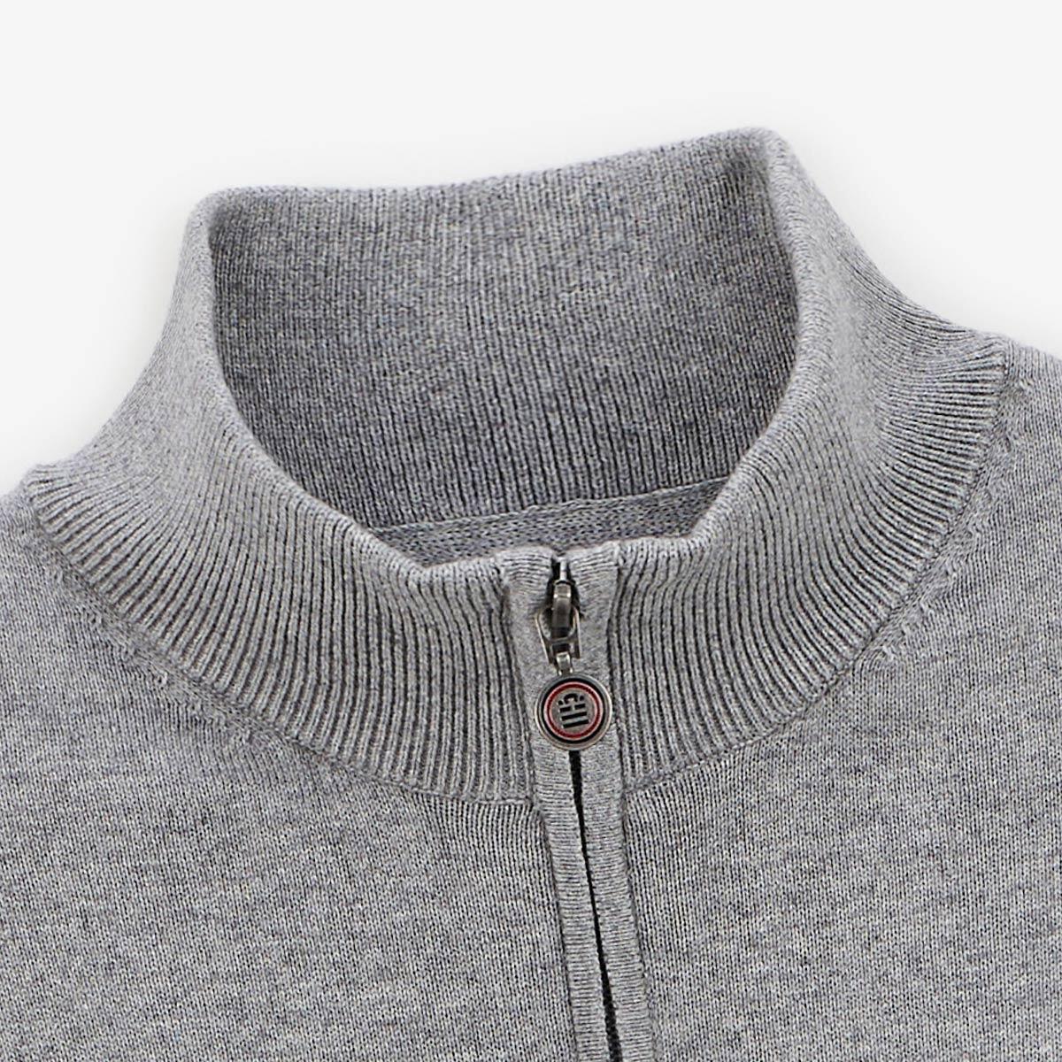 Jersey con cuello con cremallera de algodón y lana gris jaspeado Malo 3/4