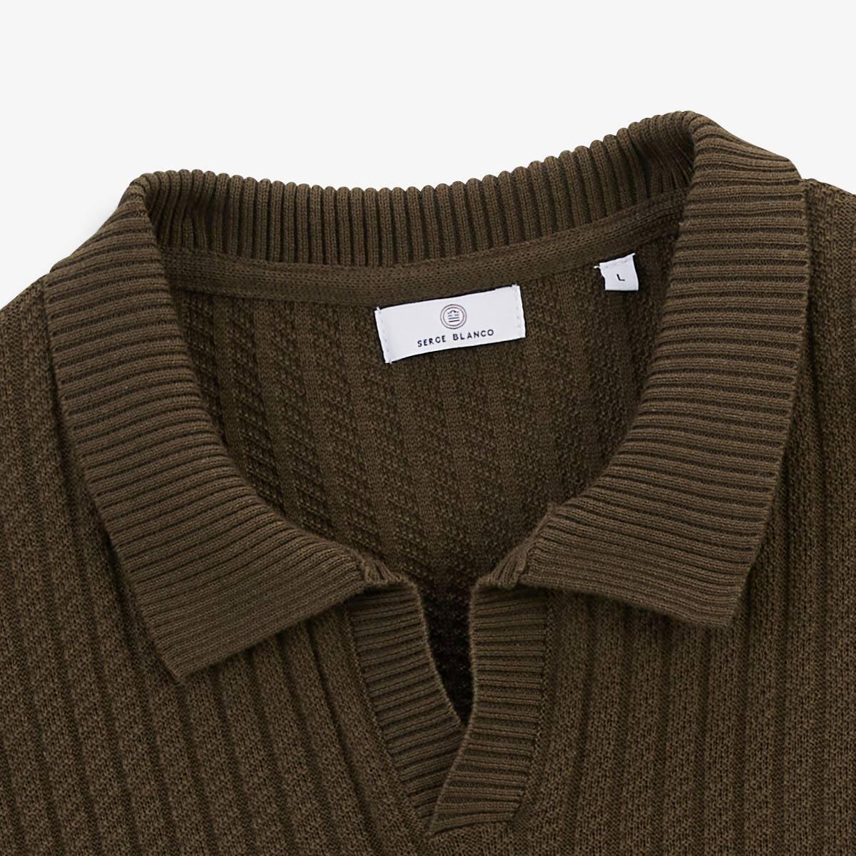 Jersey con cuello polo de algodón y lino verde arcilla Milán 5/6