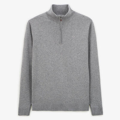 Trui met ritskraag van katoen en wol in gemêleerd grijs van malo