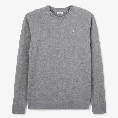 Trui met ronde hals van katoen en wol in grijs gemêleerd maximum