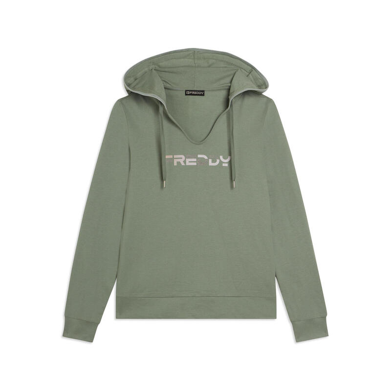 Sweat-shirt à col en V avec capuche et logo holographique FREDDY FREDDY ...