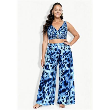 Damskie Spodnie palazzo zwierzęcy wzór szeroka nogawka elastyczny pas