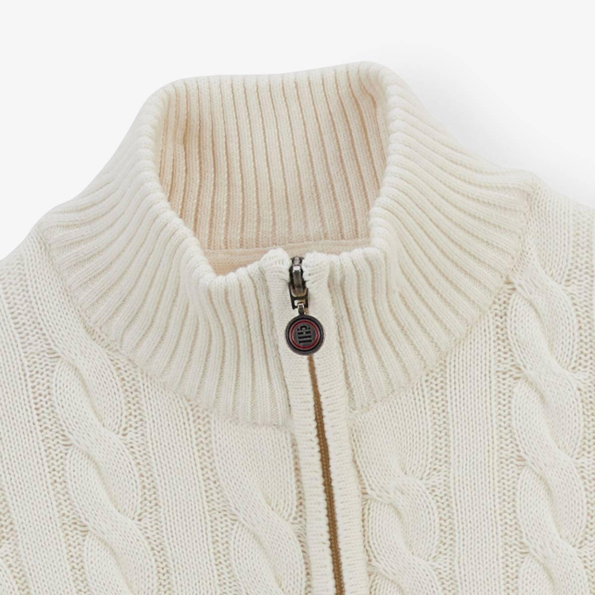 Jersey con cuello de cremallera de punto trenzado algodón y lana cruda Marsala 4/5