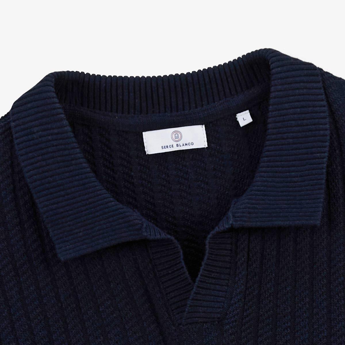 Maglione Milano con collo polo in cotone e lino blu navy 5/6