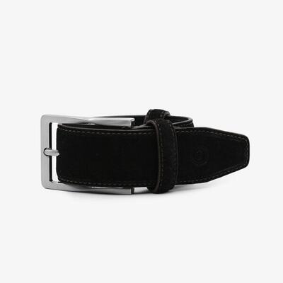 Nubuckleren riem met contrasterende zwarte stiksels