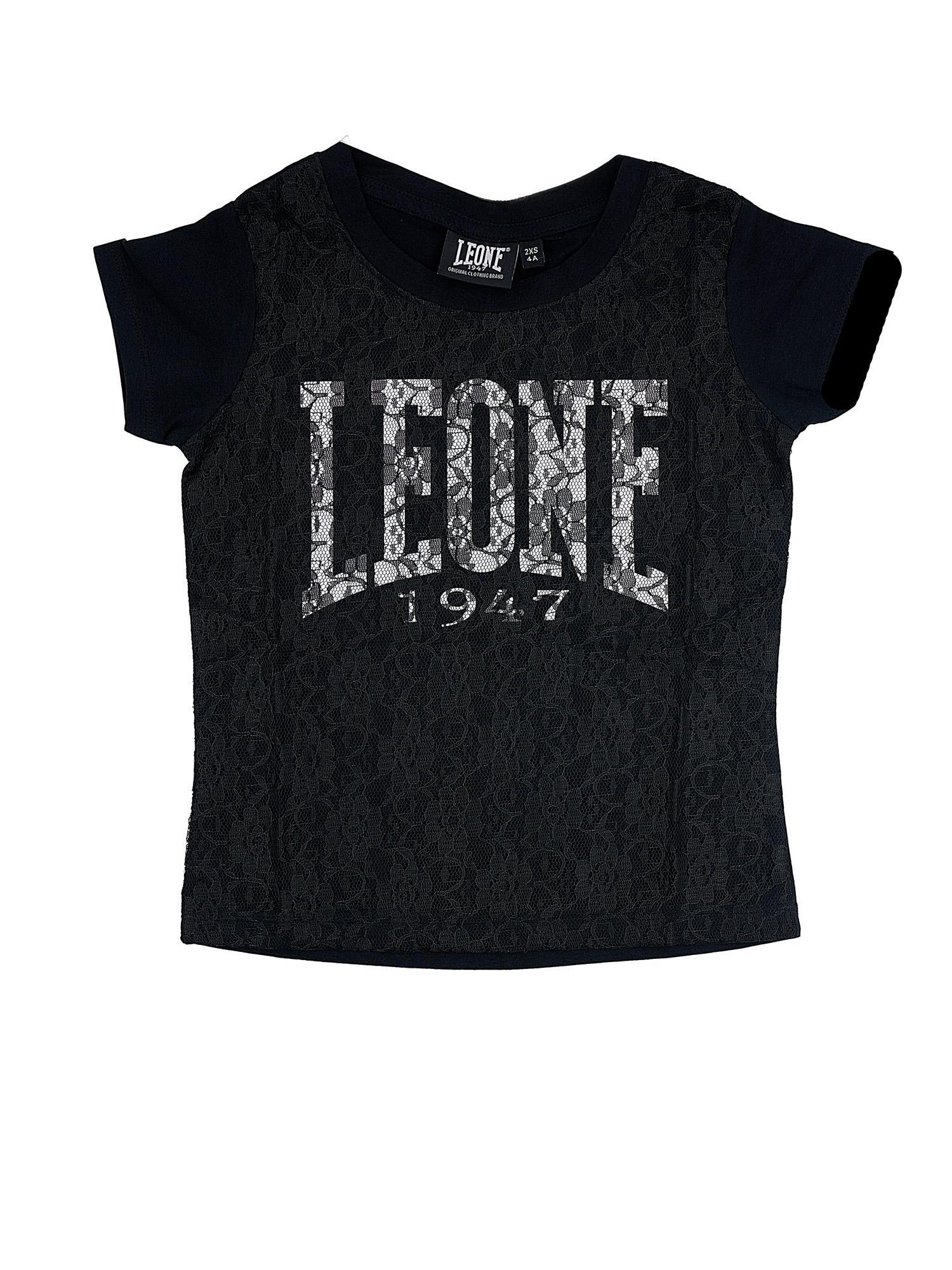 T-shirt fille Leone à manches courtes et dentelle Pink Girl 1/2