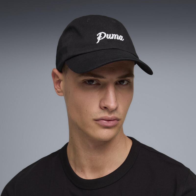 Șapcă alergare adulți logo brodat Essentials Script Dad Cap, negru PUMA