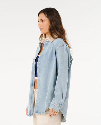 Rip curl surf side relaxed denim shirt - washed blue