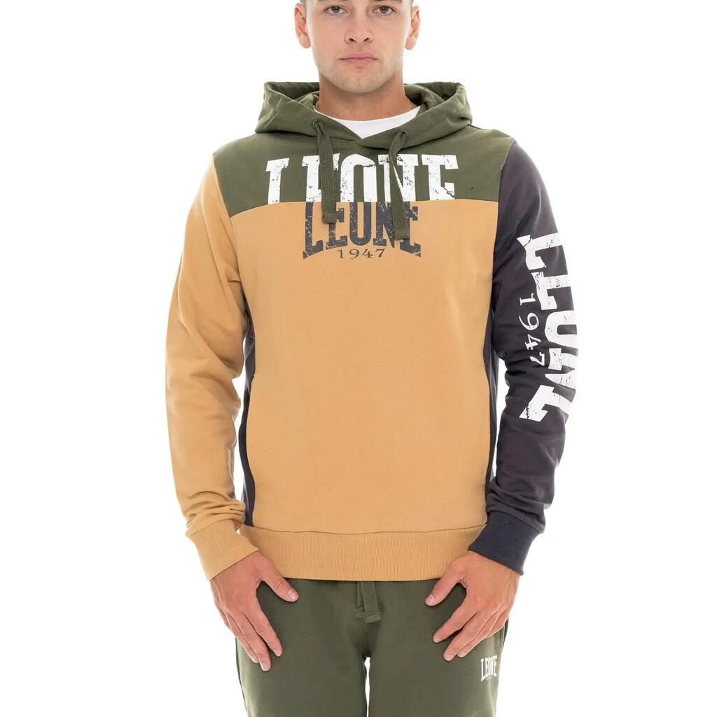 Men's winter pull-on hoodie with large Leone 1947 Color Block logo