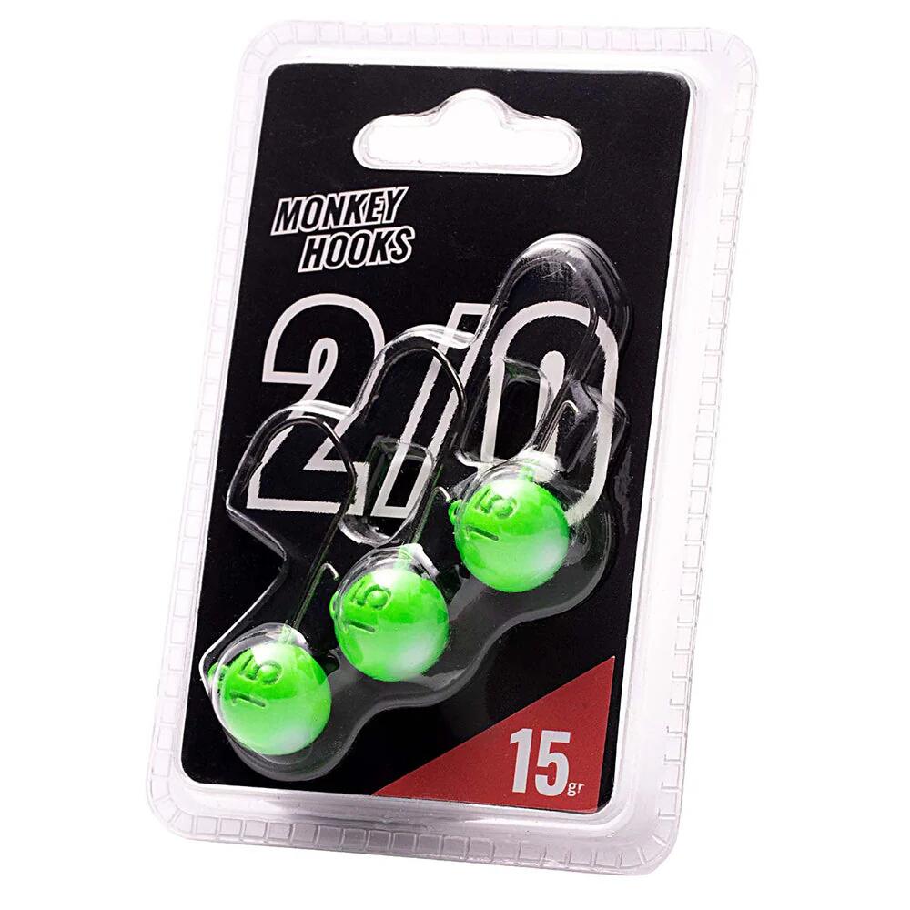 Tête plombée - Monkey Lures - Monkey Hooks (2/0) (3g, Green - White) 1/1