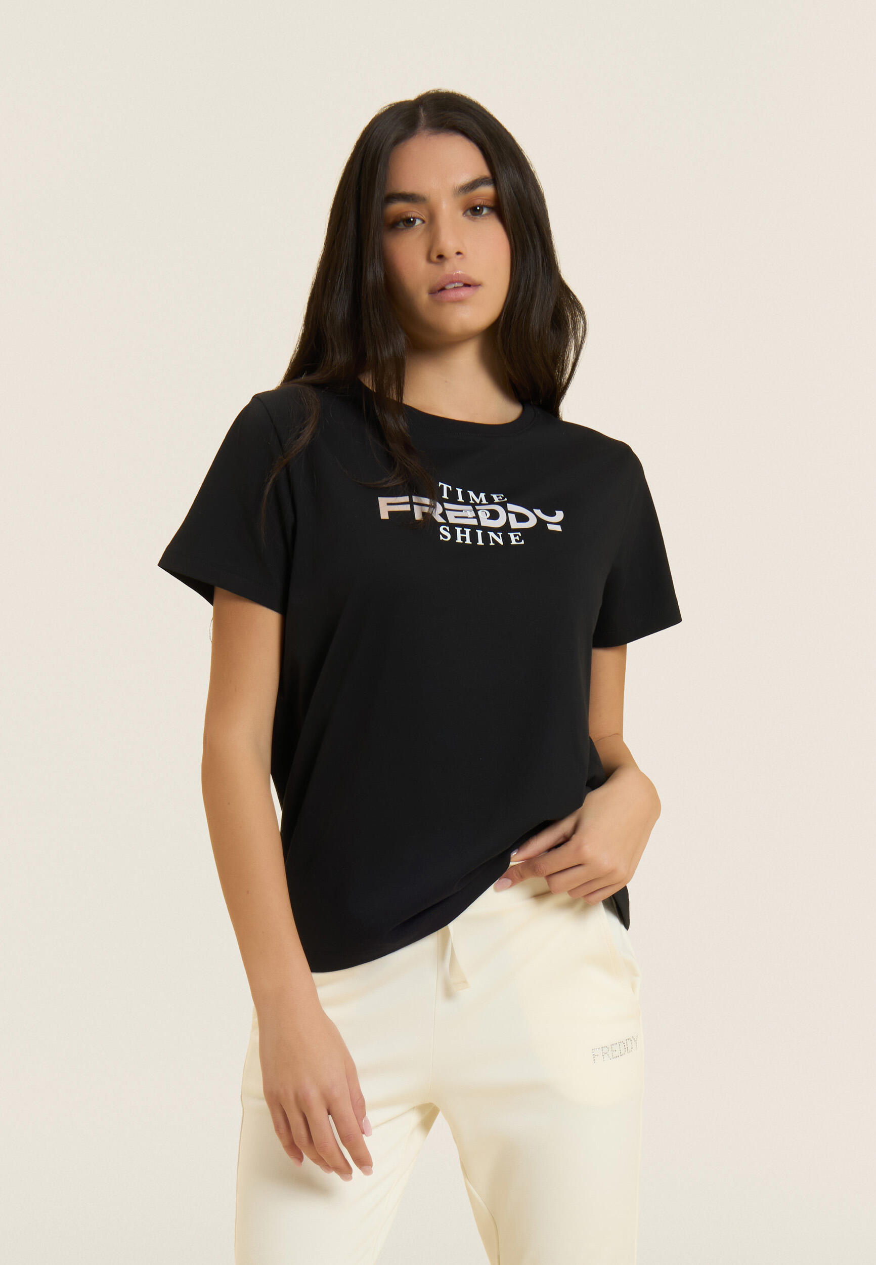 T-shirt coupe confortable avec logo FREDDY et slogan « Time Shine » 2/5