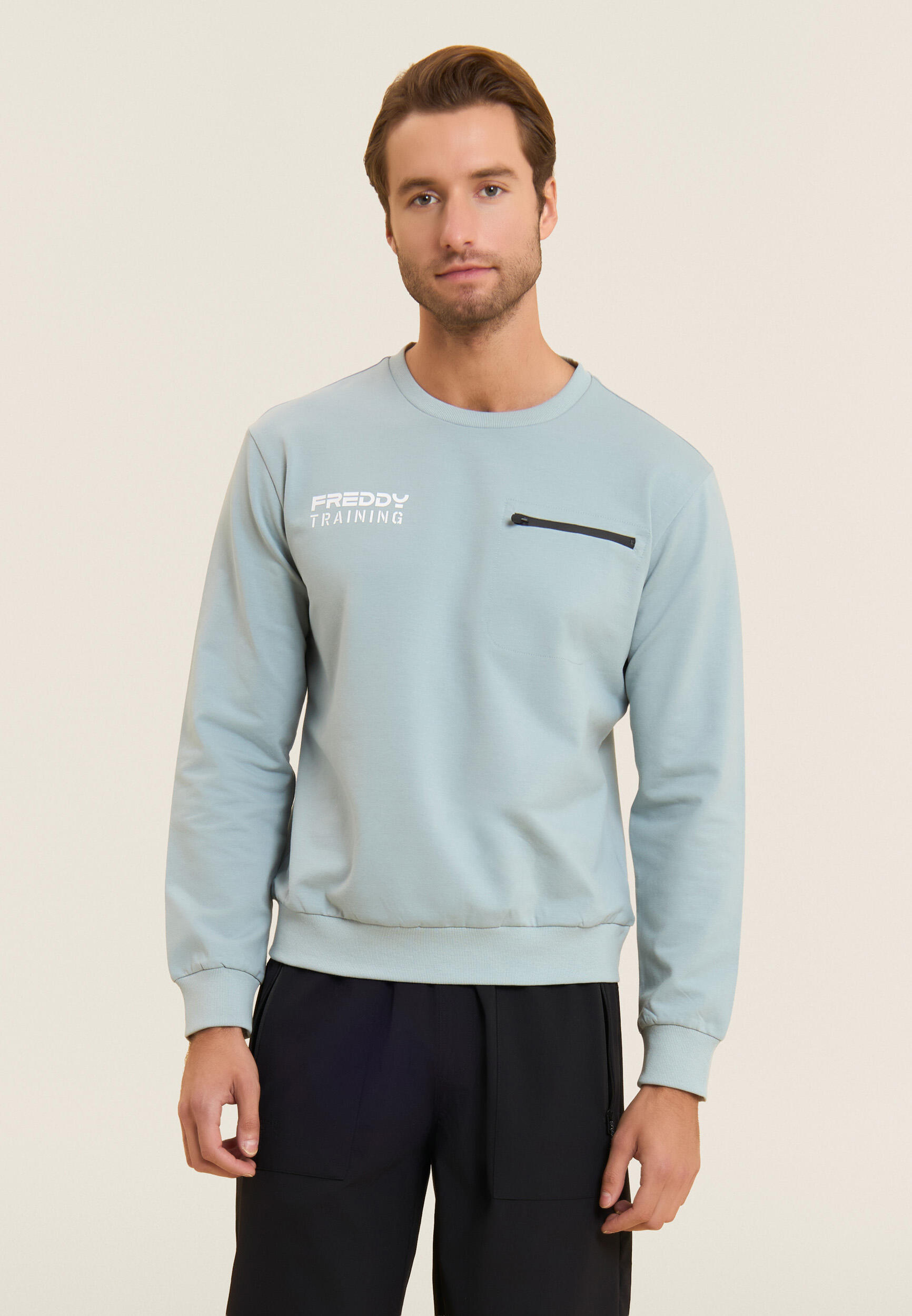 Felpa girocollo in baby french terry con taschino zip 2/4