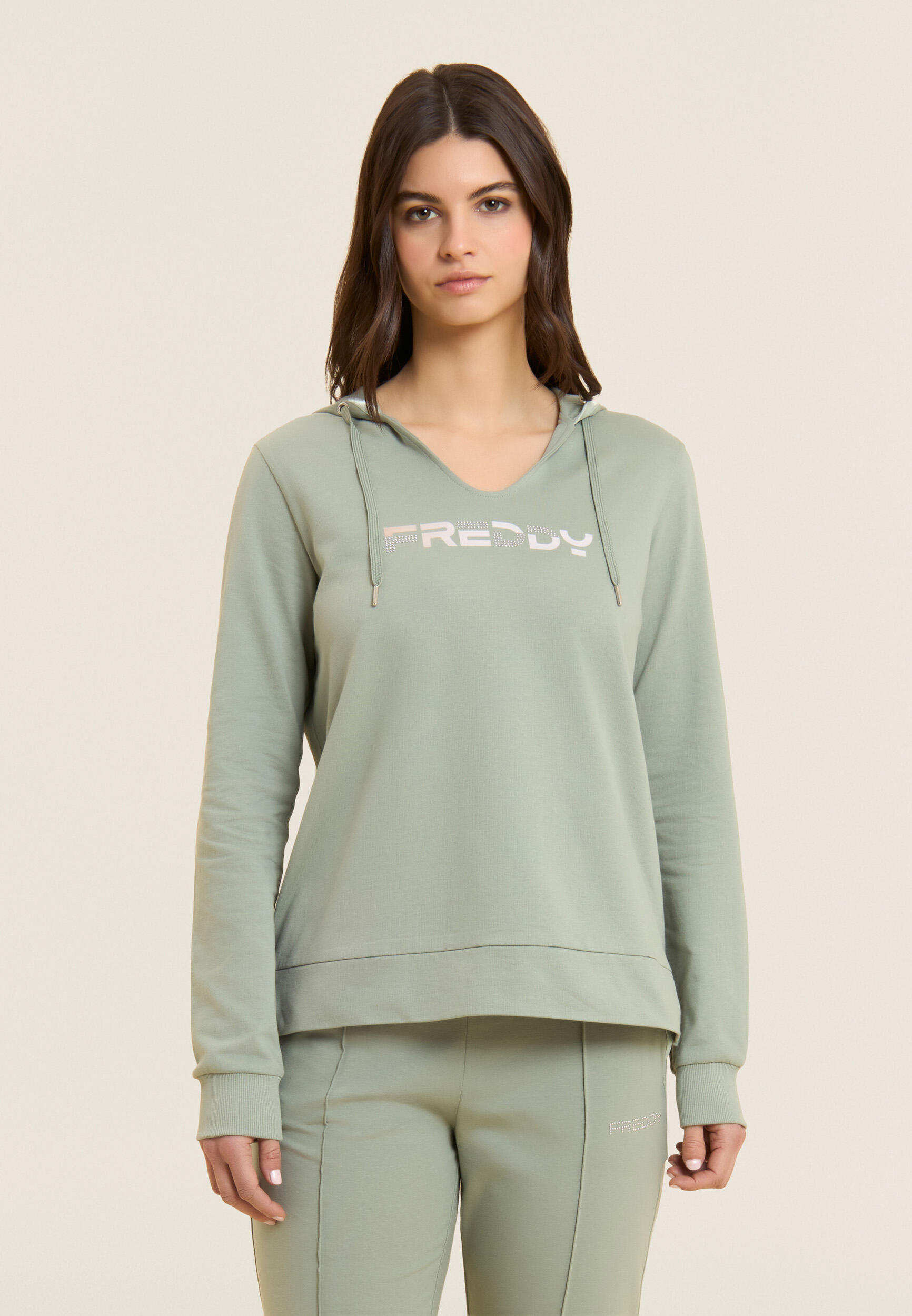 Felpa Scollo a V con Cappuccio e Logo FREDDY olografico 2/5