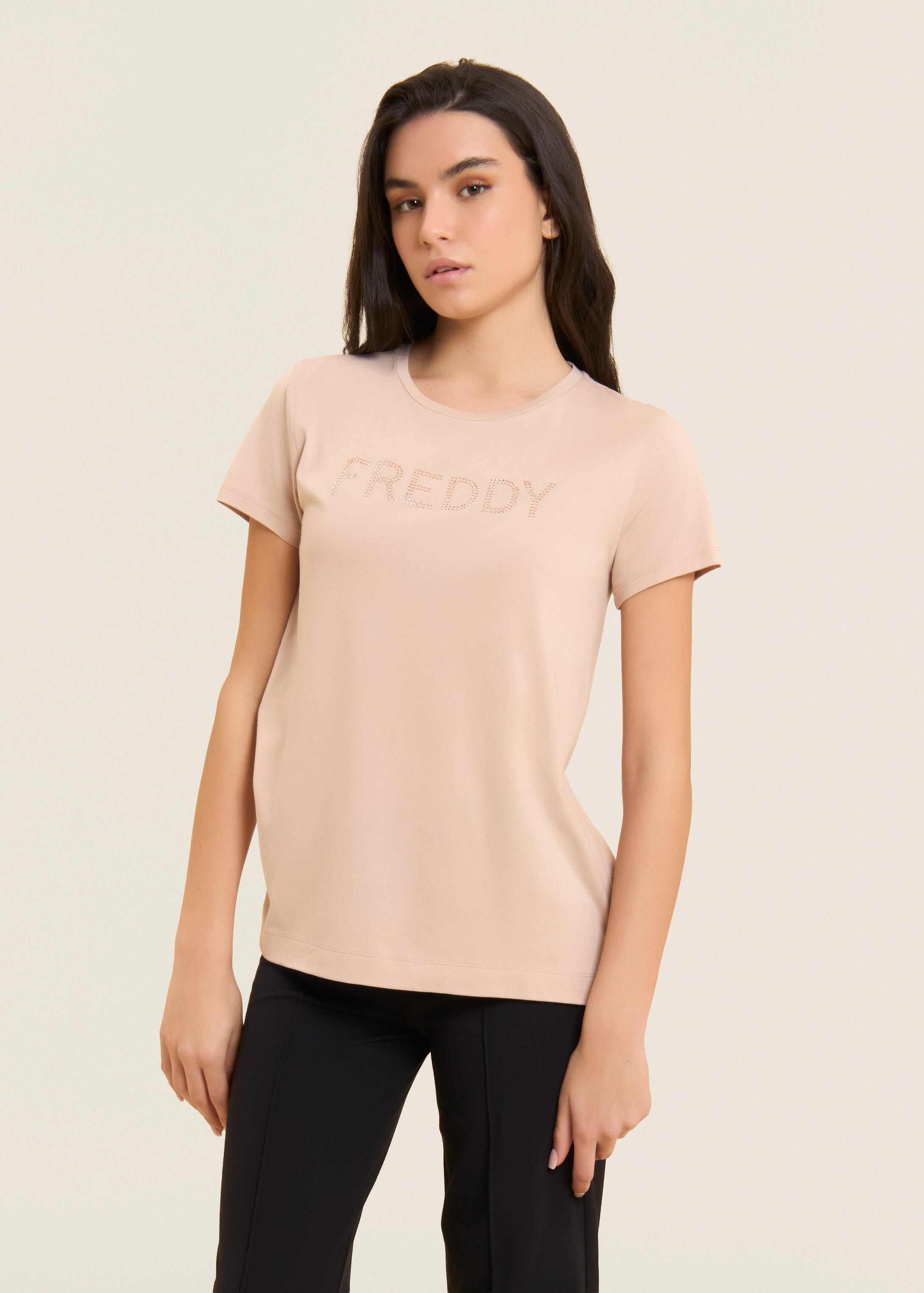 T-shirt met korte mouwen en FREDDY-logo in strass-steentjes 2/4