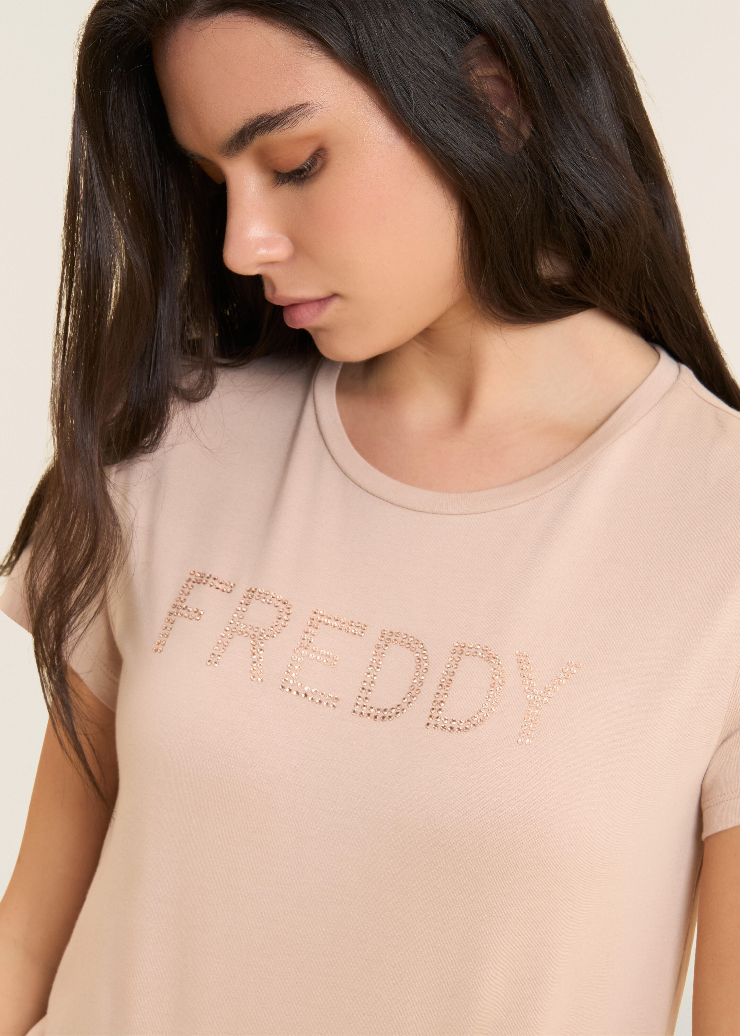 T-shirt met korte mouwen en FREDDY-logo in strass-steentjes 4/4