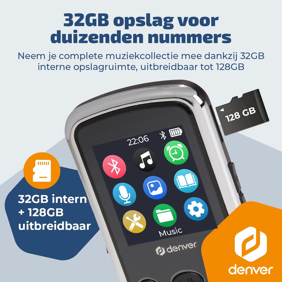 Denver MP3 Speler - SD kaart tot 128GB - Incl. Oordopjes - MPS320B - Zwart 3/7