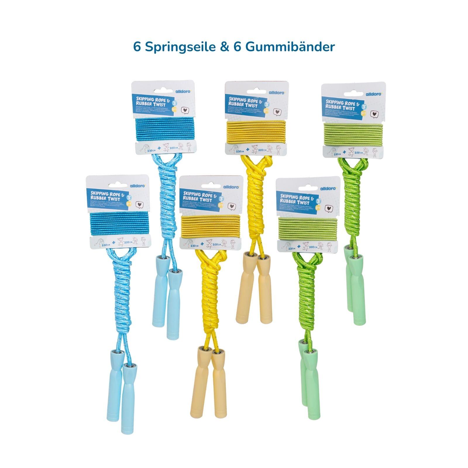 2 in 1 Springseil & Gummitwist, Set mit je 6 Hüpfseilen & Gummibändern 7/7