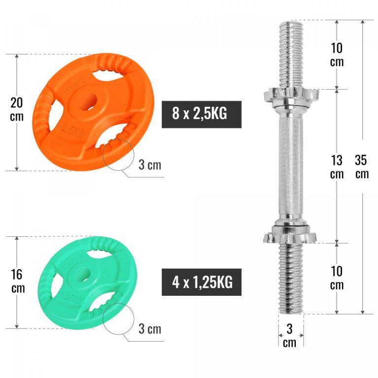 Set de 2 gantera cu discuri cauciucate 30 KG cleme/piulite