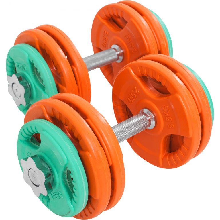 Set de 2 gantera cu discuri cauciucate 30 KG cleme/piulite