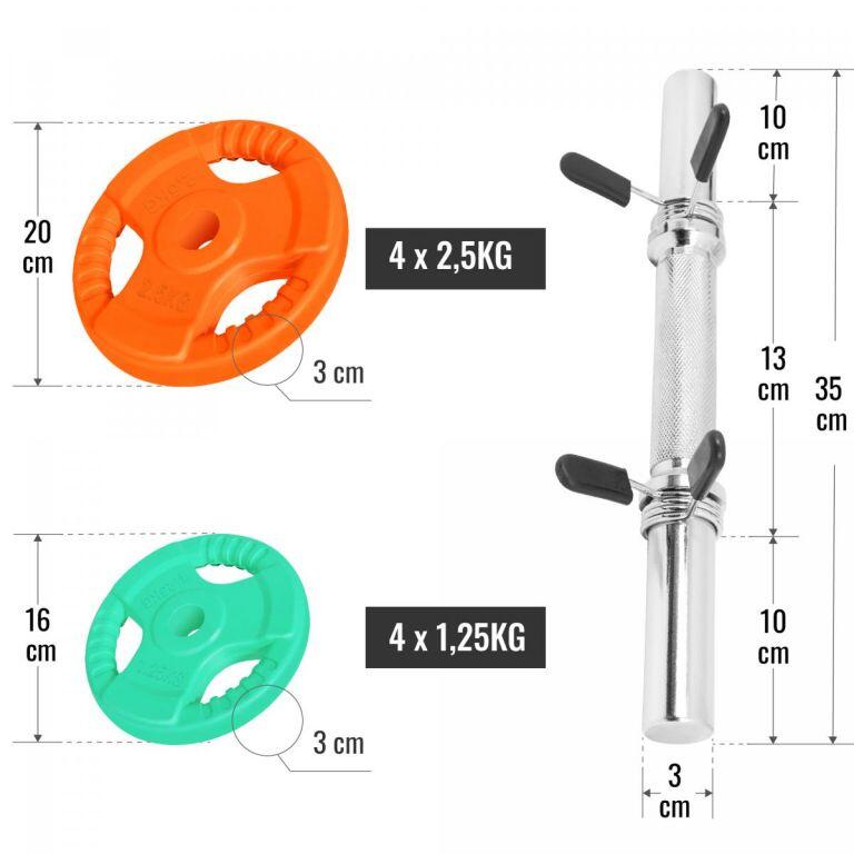 Set gantere din fontă cu înveliș din cauciuc și fixare cu cleme/piulite 20 kg