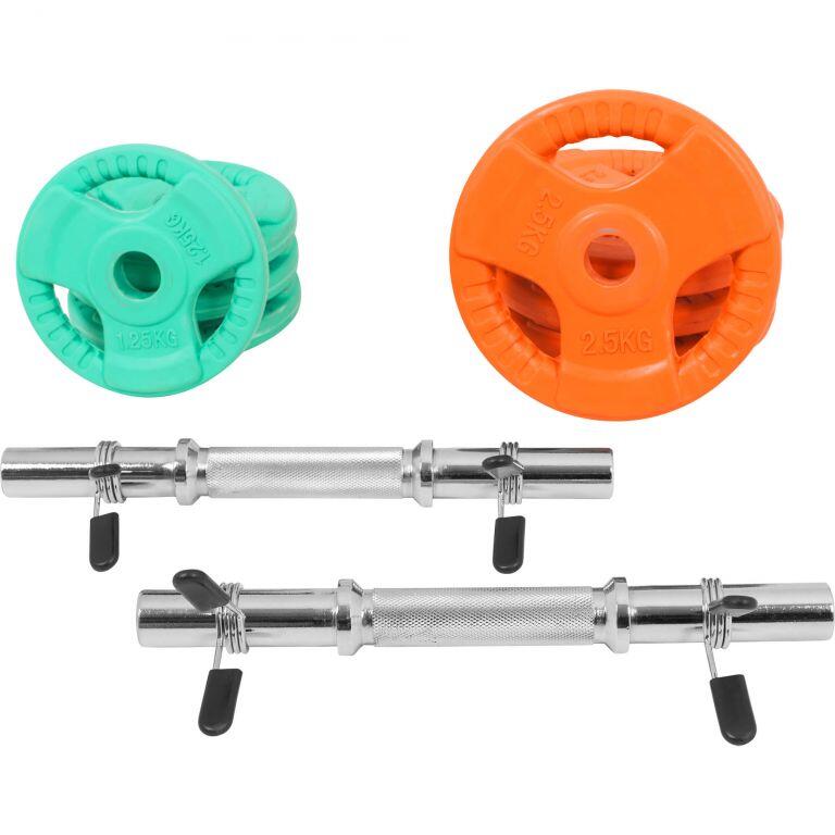 Set gantere din fontă cu înveliș din cauciuc și fixare cu cleme/piulite 20 kg